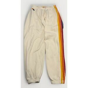 Aviator Nation SZ XS Unisex 5 Stripe Sweatpants Cream Jogger Made In USA